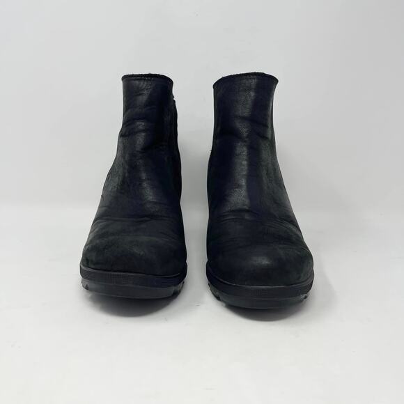 Sorel Joan of Arctic Black Leather Round Toe Mid Wedge Side Zip Boots NL3364-010 - Picture 5 of 9